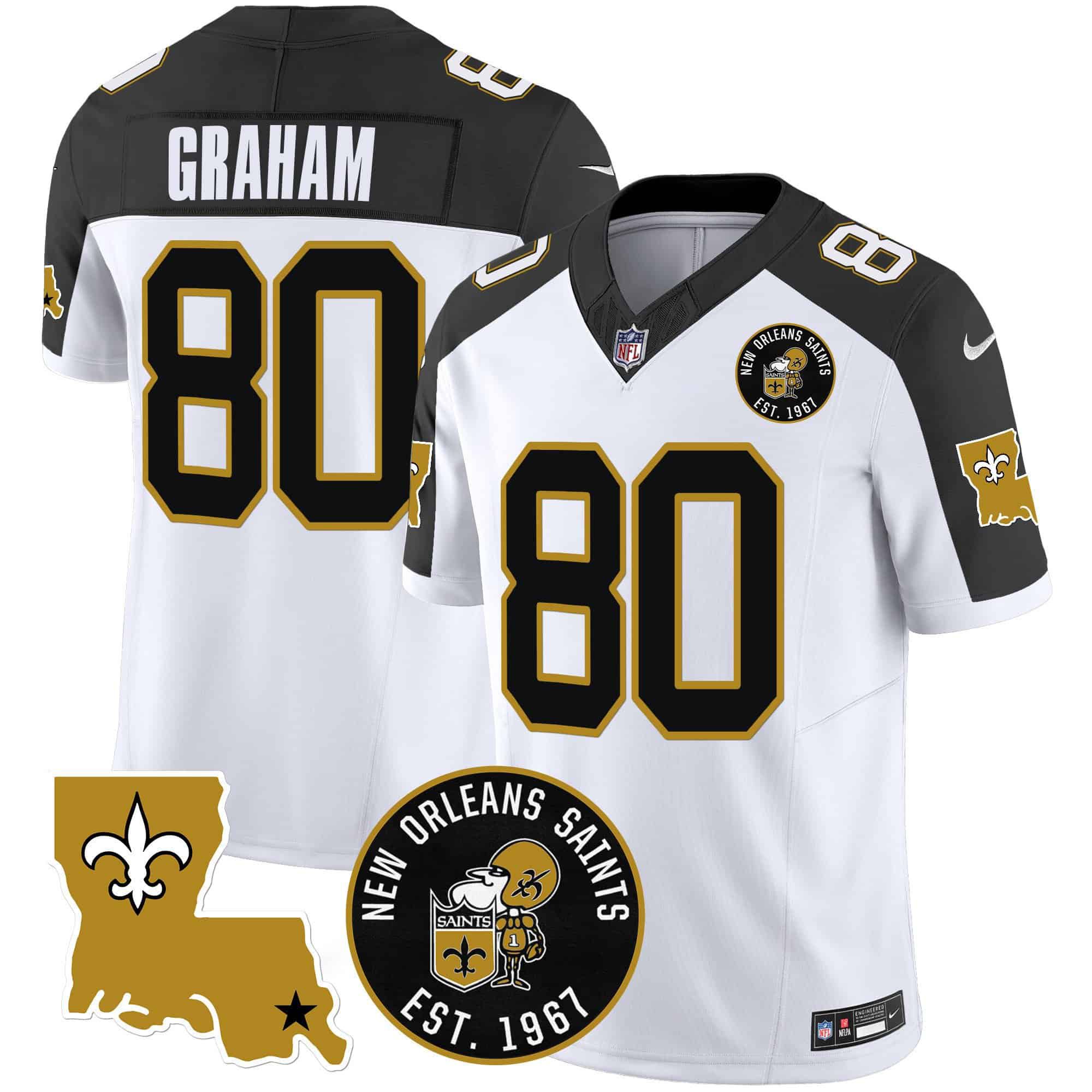 Men New Orleans Saints 80 Graham White 2024 Nike 1967 Patch Vapor Limited NFL Jersey style 1